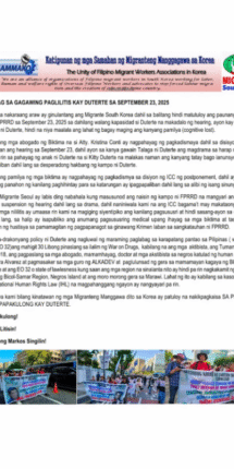 Pahayag sa gagawing paglilitis kay Duterte sa September 23, 2025