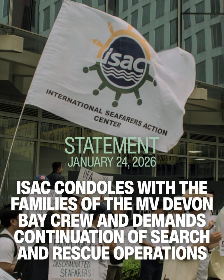 Official Statement: ISAC Condoles With The Families of MV Devon Bay Crew And Demands Continuation of Search and Rescue Operations